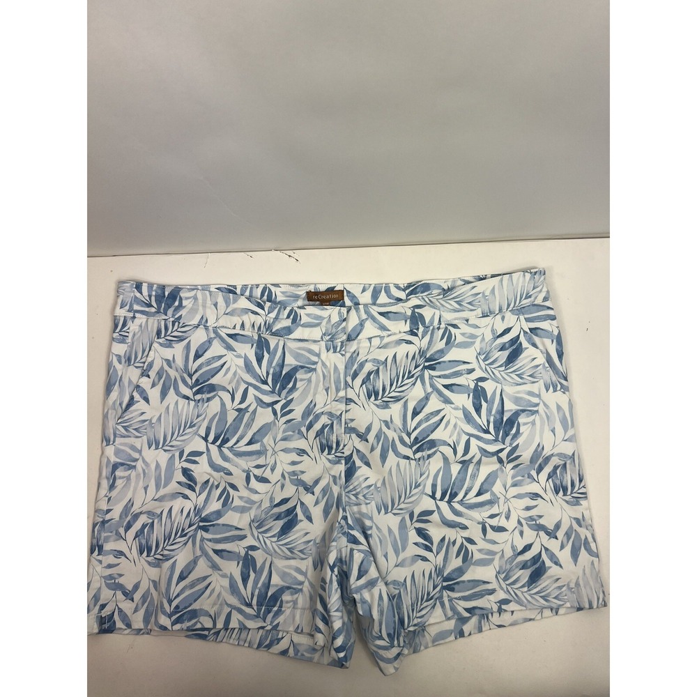 ReCreation Bermuda Shorts Women's Sz 22W Blue Floral Zip Front Pockets